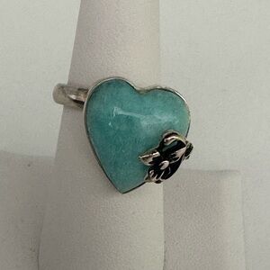 Silver Heart Ring with Blue Stone